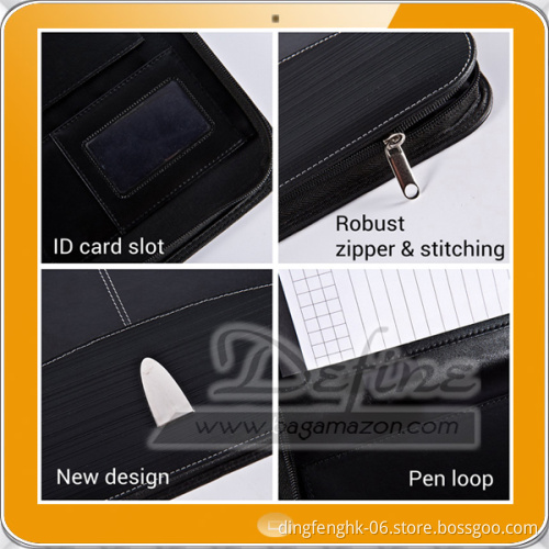 Updated high quality PU leather Executive Zippered Padfolio